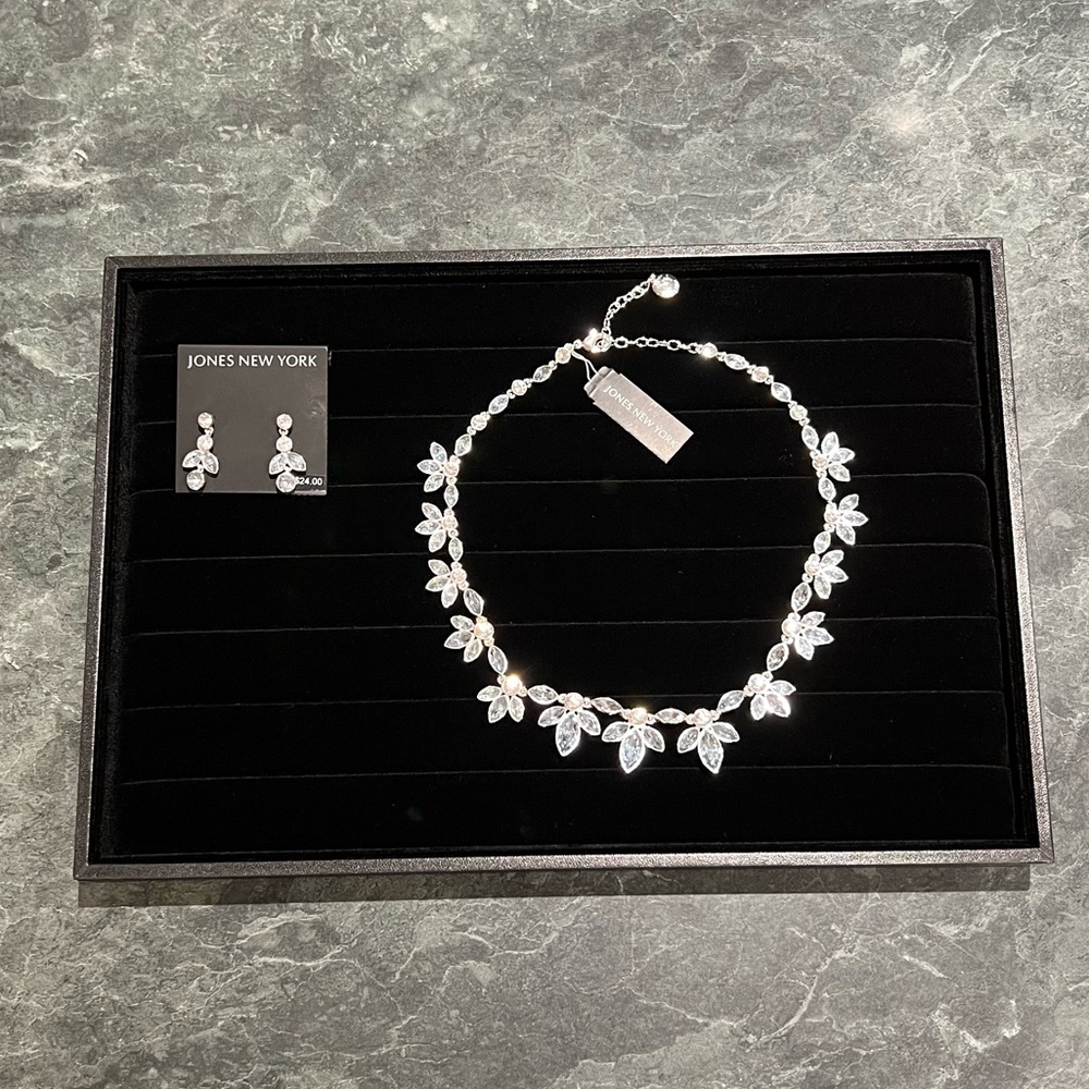 Jones New York Necklace and Earrings Set Light Blue and Silver NWT Gift